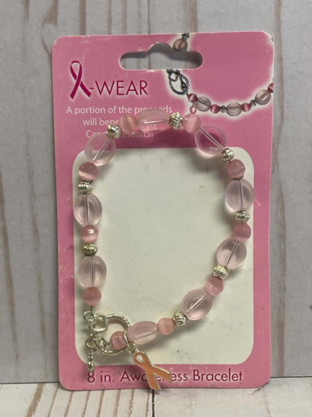 Pink Breast Cancer Awareness Bead Bracelet Ribbon Silver Clasp Beaded Gift NEW